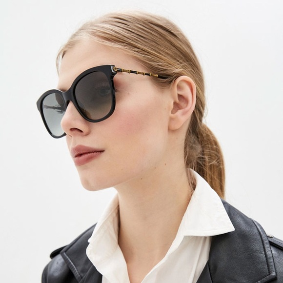 Gucci Accessories - GUCCI WOMENS SQUARE BLACK GOLD GREY SUNGLASSES GG0654S-30008562-001